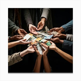 Group Of Hands Holding Money Canvas Print