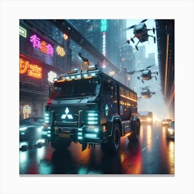 Armored Mitsubishi Truck in Cyberpunk War Canvas Print