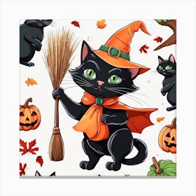 Cute Cat Halloween Pumpkin (35) Canvas Print