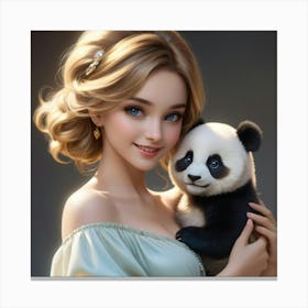 Cute Girl With Panda Canvas Print