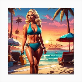 Woman In Bikini On The Beach Canvas Print