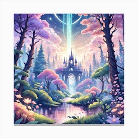 A Fantasy Forest With Twinkling Stars In Pastel Tone Square Composition 242 Canvas Print