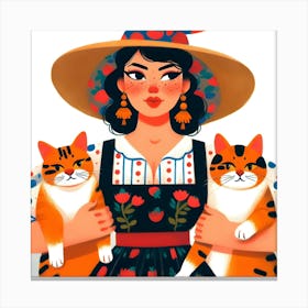 Russian Girl With Cats Canvas Print