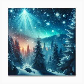 Christmas Night In The Forest Canvas Print