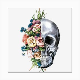 Womens Flower Skull Sugar Roses Girls Halloween Canvas Print