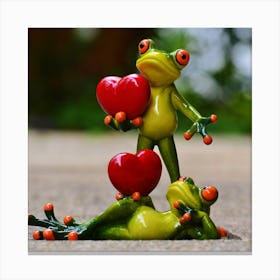 Two Frogs Holding Hearts Canvas Print