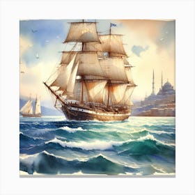 Sailing Ship In The Sea Canvas Print