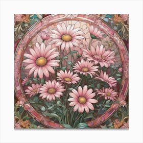 Colourful stained glass design, Pink Daisies Canvas Print