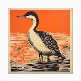 Retro Bird Lithograph Grebe Canvas Print