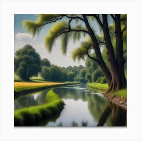 River Landscape Painting Canvas Print