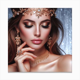 Beautiful Woman With Gold Jewelry Canvas Print