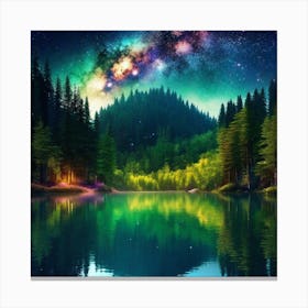 Night Sky Over Lake 13 Canvas Print