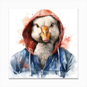 Watercolour Cartoon Goose In A Hoodie 3 Canvas Print