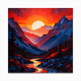 Sunset Art Print, Mountain Warm Colors Scenery Canvas Print