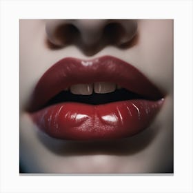 A Close Up Of A Vampire S Pale, Blood Stained Lips With Sharp Fangs, Bathed In Eerie Candlelight Canvas Print