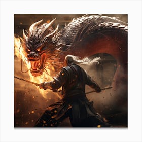 Samurai and dragon Canvas Print