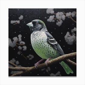 Ohara Koson Inspired Bird Painting Finch 2 Square Canvas Print