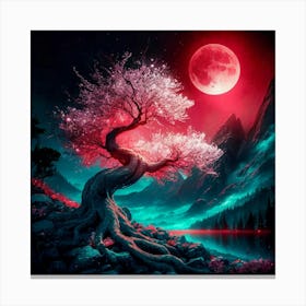 Cherry Blossom Tree At Night Canvas Print