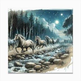 Horses In The Night Canvas Print