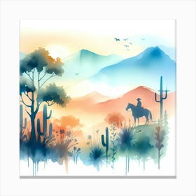 Watercolor Cowboy Landscape Canvas Print