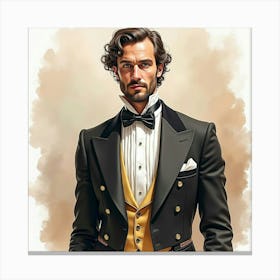 Refined Italian Gentleman In Watercolor, Dressed For A Classic Opera Night Canvas Print