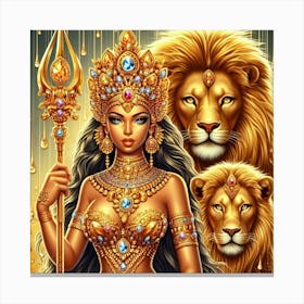 Goddess Of Gold With Lions Canvas Print