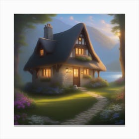 Cottage By The Lake Canvas Print