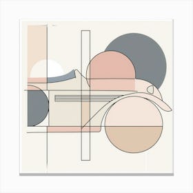 Minimalist Car Line Art: Pastel Palette with Soft Tones, Circles, and Squares Canvas Print