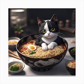 Cat In A Bowl Of Ramen Canvas Print