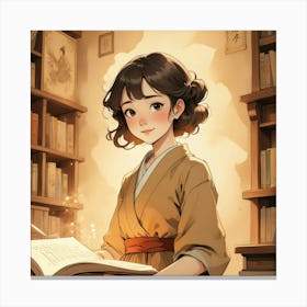 Asian Girl Reading Book Canvas Print