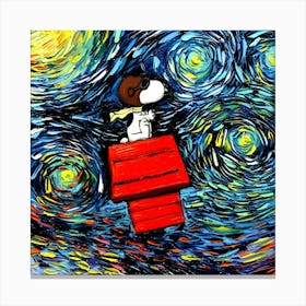 Snoopy House Flying Pop Culture Painting Starry Night Van Gogh Canvas Print