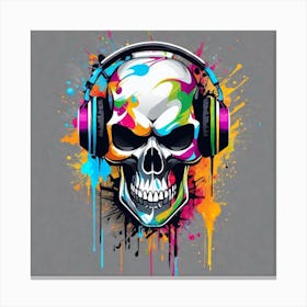 Skull With Headphones 4 Canvas Print