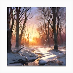 Winter Woodland Stream at Sunset 1 Canvas Print
