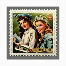 Two Women On A Stamp Canvas Print