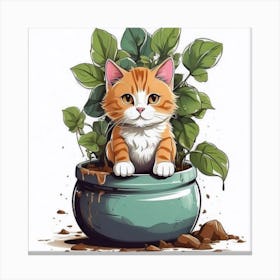 Cat In A Pot Canvas Print