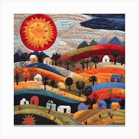 'Many Lands Under One Sun', American Patchwork Quilting Inspired Art colorful Tones, 1204 Canvas Print