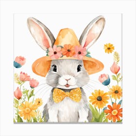 Floral Baby Rabbit Nursery Illustration (2) Canvas Print
