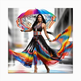 Colorful Woman With Umbrella 2 Canvas Print