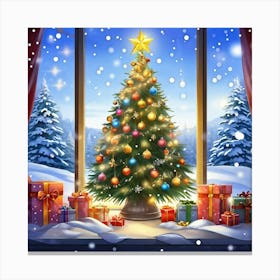 Christmas Tree In The Window 1 Canvas Print