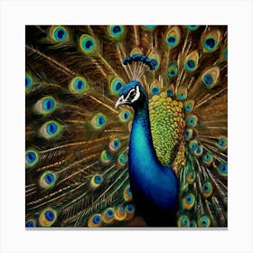 Default The Painting Portrays A Majestic Peacock With Its Vibr 0 Canvas Print