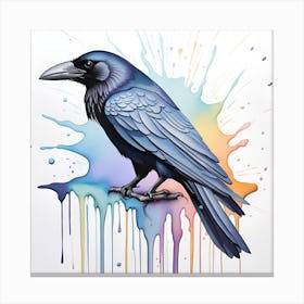 Crow Watercolor Dripping 1 Canvas Print