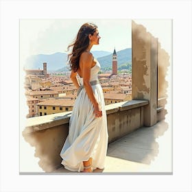 Elegant Italian Woman In Watercolor, Exploring The Beauty Of Historic Florence Canvas Print