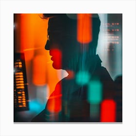 Silhouette Of A Man In Front Of A Computer Screen Canvas Print