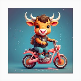 Cartoon Cow Riding A Motorcycle Canvas Print