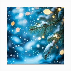 A Christmas Tree Branch Gleaming With Delicate Snowflakes In The Foreground A Merry Banner With Glo Canvas Print