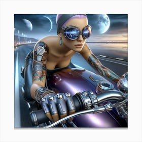 Tattooed Woman On A Motorcycle Canvas Print
