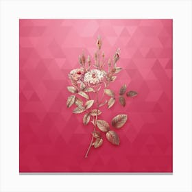 Vintage Mossy Pompon Rose Botanical in Gold on Viva Magenta Canvas Print