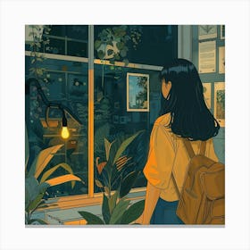 Girl Looking Out Of A Window Canvas Print