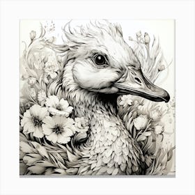 Duck With Flowers Canvas Print