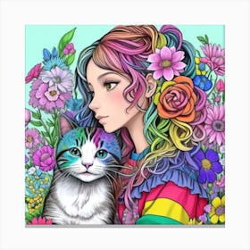 Cat and girl lucky charm 8 Canvas Print